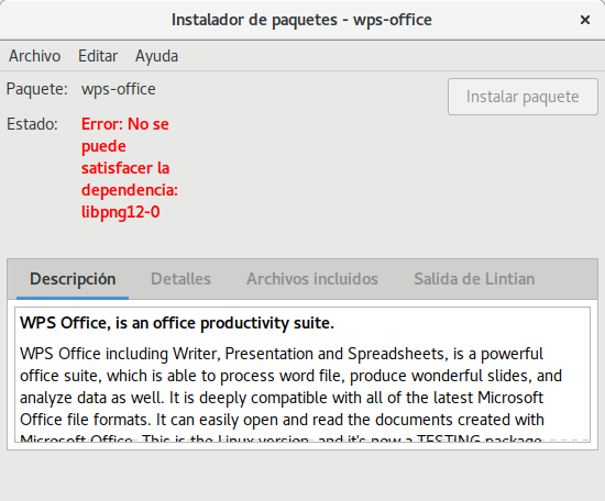 Dependencias incumplidas cuando se intenta instalar WPS Office en Ubuntu 17.04