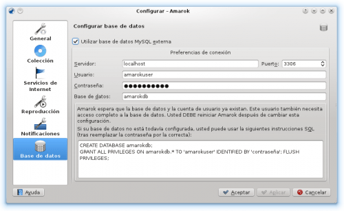 Amarok -Base de datos