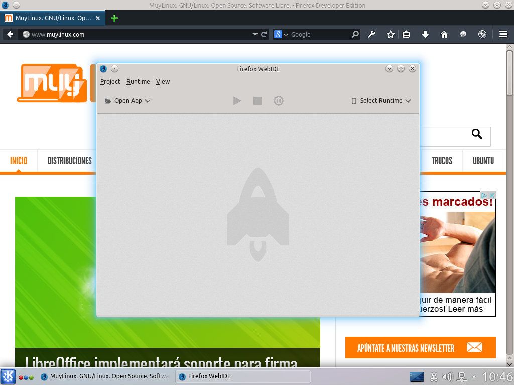 Primera ventana de WebIDE en Firefox Developer Edition