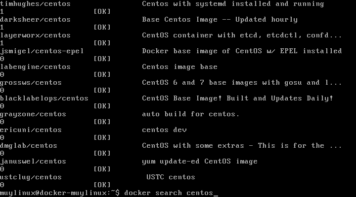 Búsqueda de las imágenes de CentOS para Docker