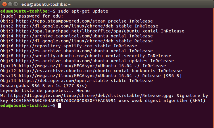 Problemas con el repositorio de Google Chrome en Ubuntu 16.04 LTS