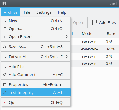 Verificación de integridad del fichero comprimido en Ark 16.08