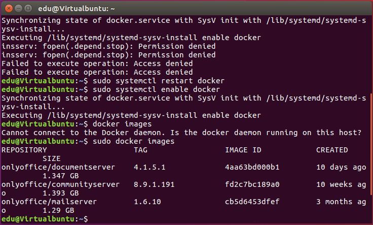 Lista de los contenedores Docker correspondientes a los servidores de ONLYOFFICE