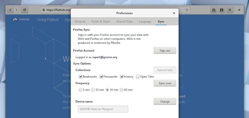 Firefox Sync en GNOME Web