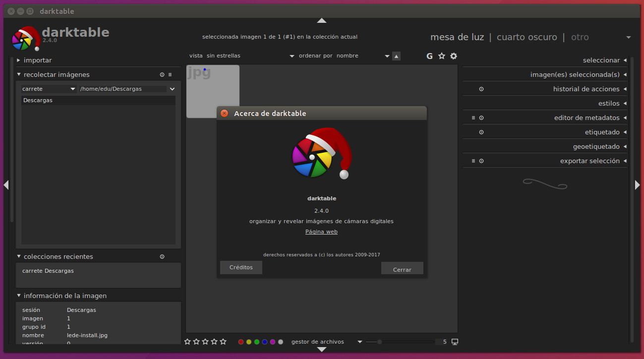 darktable 2.4 en Ubuntu 16.04