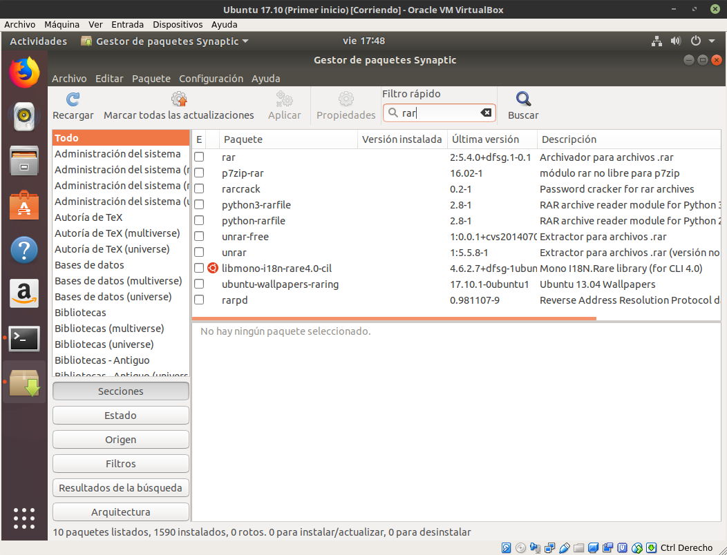 Búsqueda instantánea en Synaptic con Ubuntu 17.10