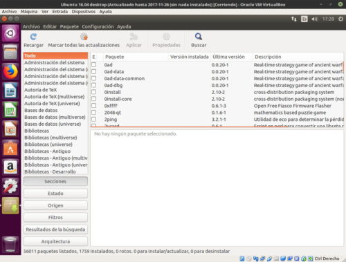 Synaptic por defecto en Ubuntu 16.04