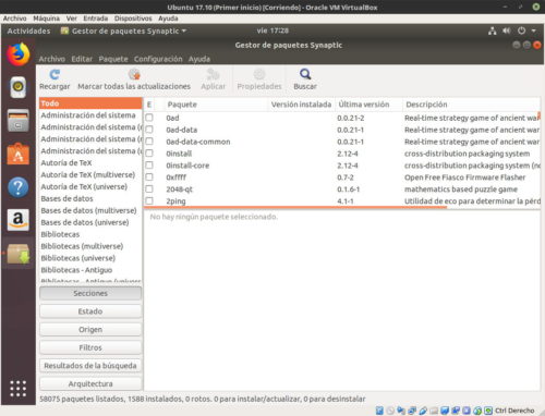 Synaptic por defecto en Ubuntu 17.10