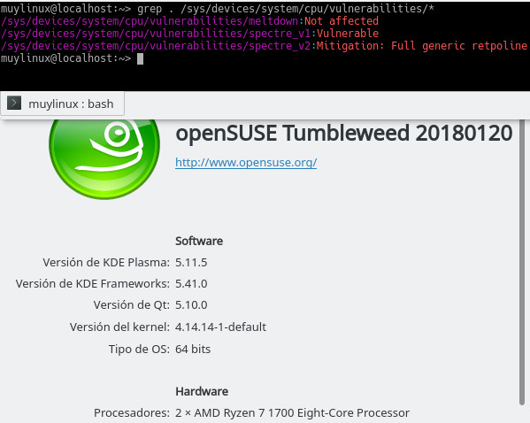 Vulnerabilidades Meltdown y Spectre desde Linux vanilla (Tumbleweed)