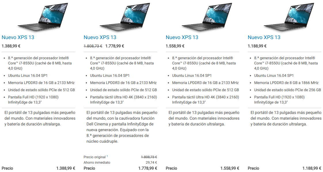 Dell XPS 13 sin Ubuntu 18.04 LTS en la tienda de Dell para España