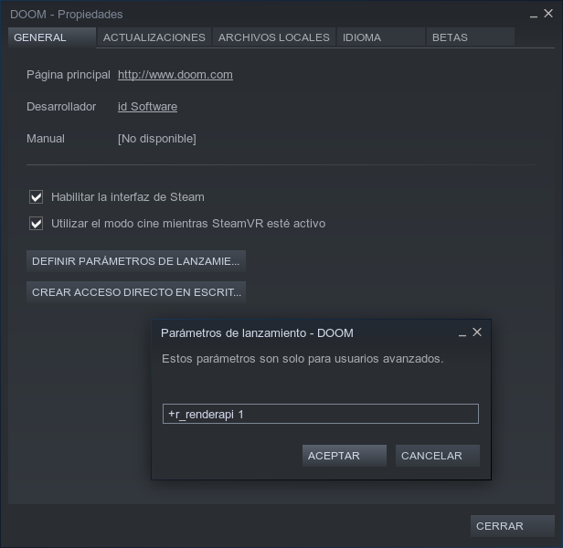 Forzando el arranque de Doom 2016 con Vulkan desde Steam Play en GNU/Linux