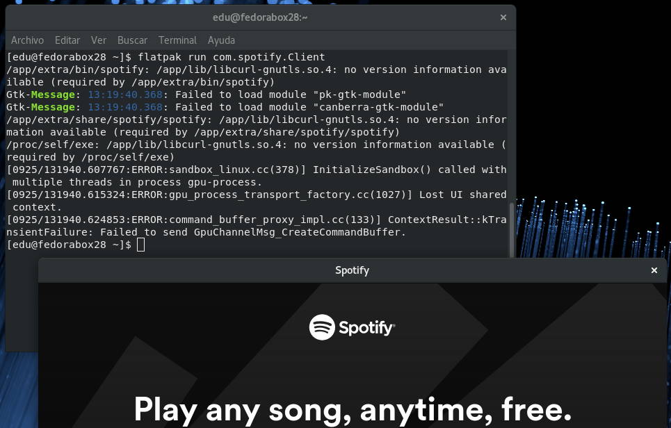 Spotify ejecutado desde Flatpak