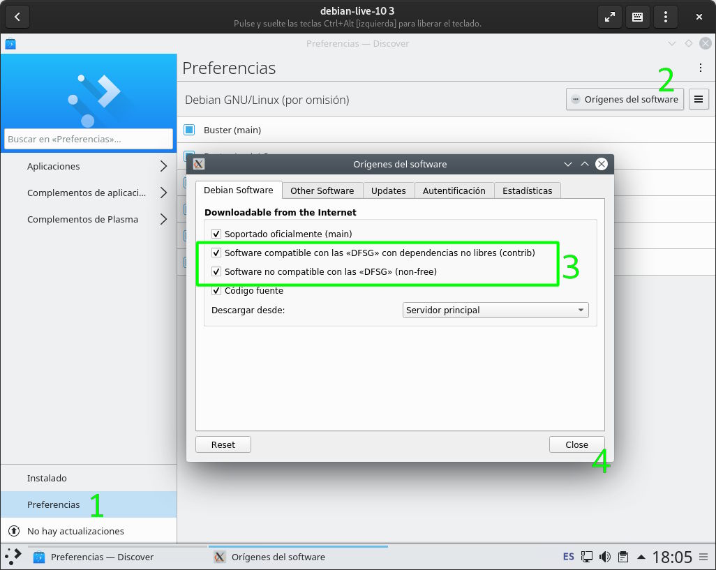Habilitar los repositorios non-free en Debian Stable con KDE Plasma 5