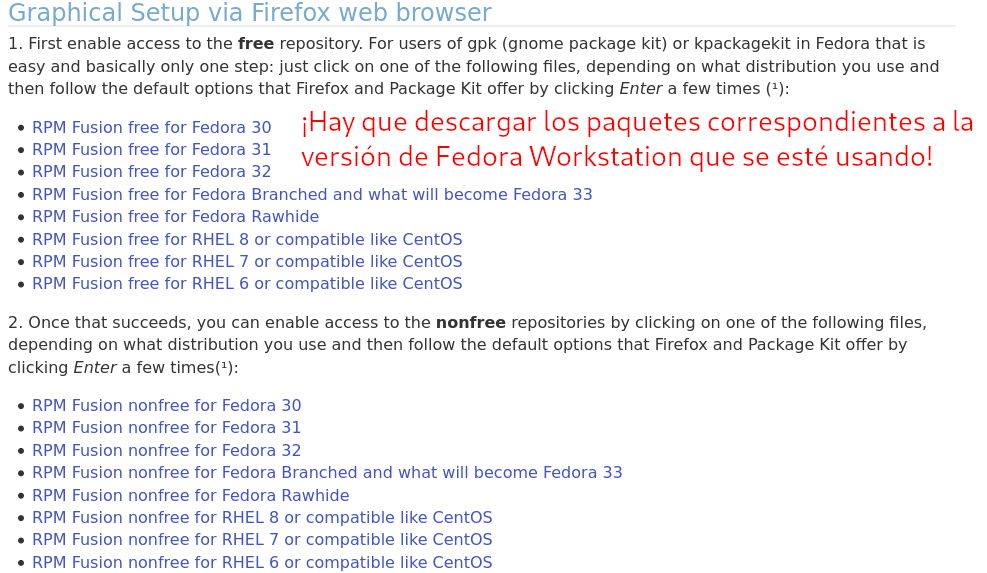 Descargar los paquetes free y non-free de RPMFusion para Fedora Workstation