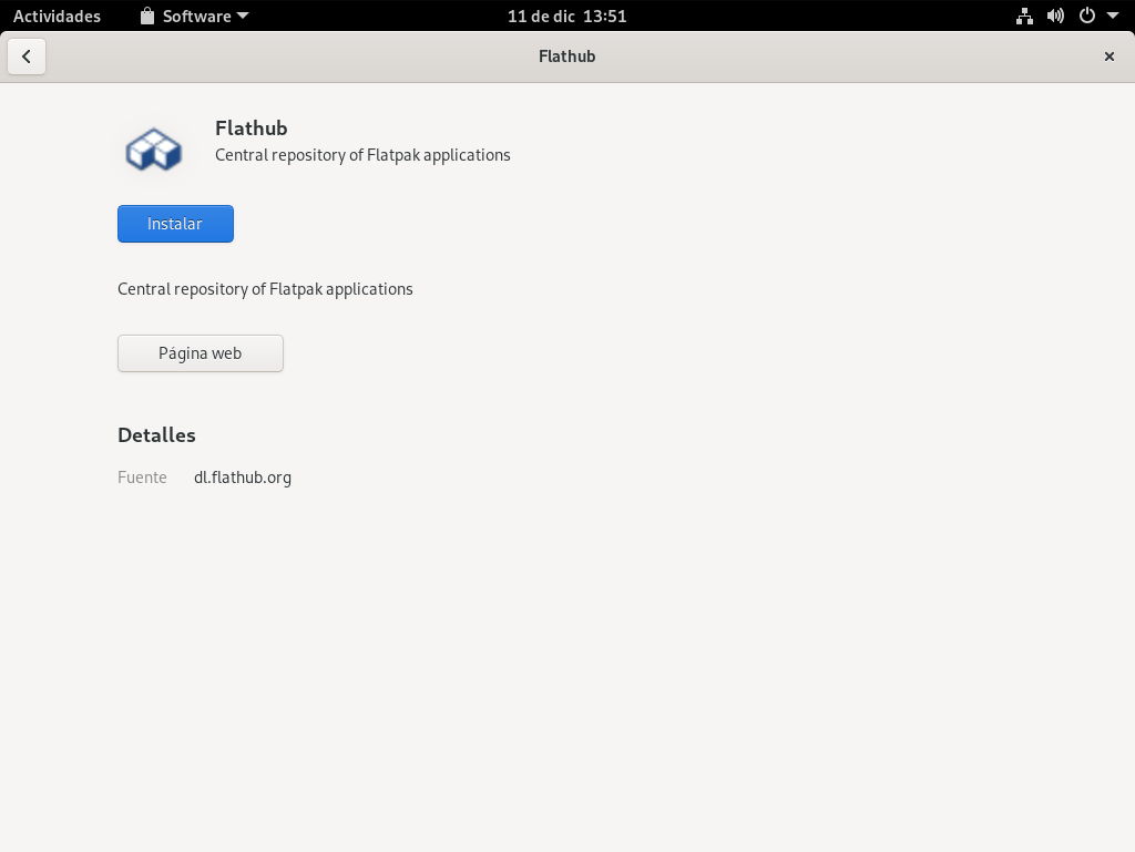 Instalar el repositorio de Flathub con GNOME Software