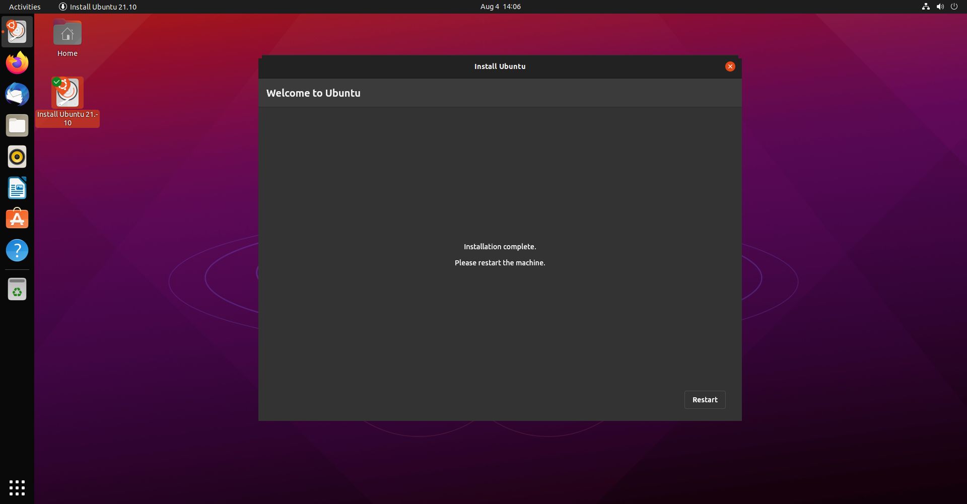 Instalación de Ubuntu 21.10 Impish Indri terminada