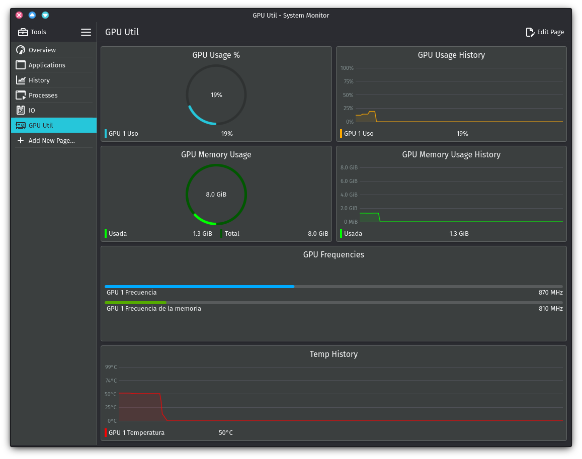 Datos de la GPU a través del monitor de sistema de KDE