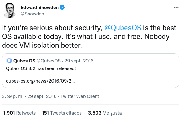 Edward Snowden elogiando a Qubes OS