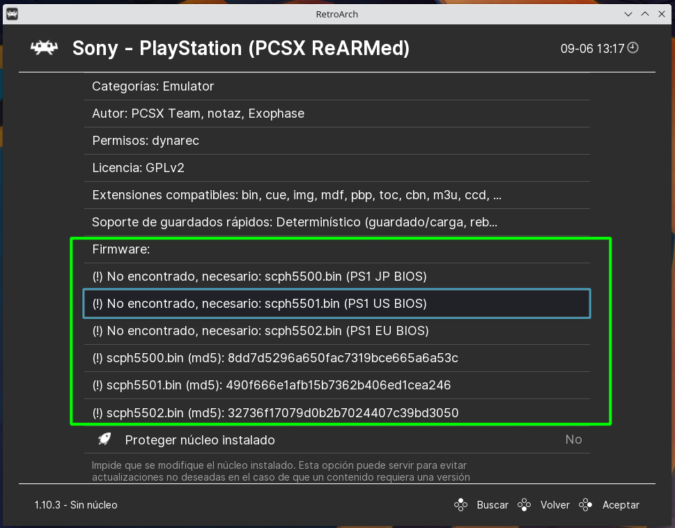 Firmware faltante para emular PlayStation con PCSX ReARMed