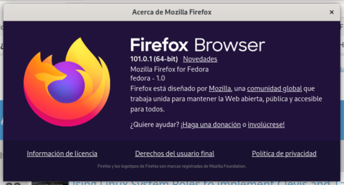 Acerca de Firefox RPM en Fedora Silverblue 36