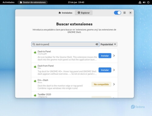 Extension Manager o Gestor de extensiones, aplicación Flatpak para instalar extensiones de GNOME Shell