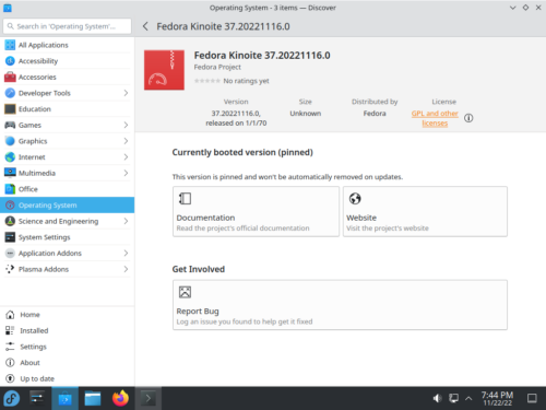 rpm-ostree integrado en KDE Discover mediante Fedora Kinoite 37