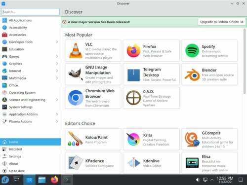 rpm-ostree integrado en KDE Discover mediante Fedora Kinoite 37