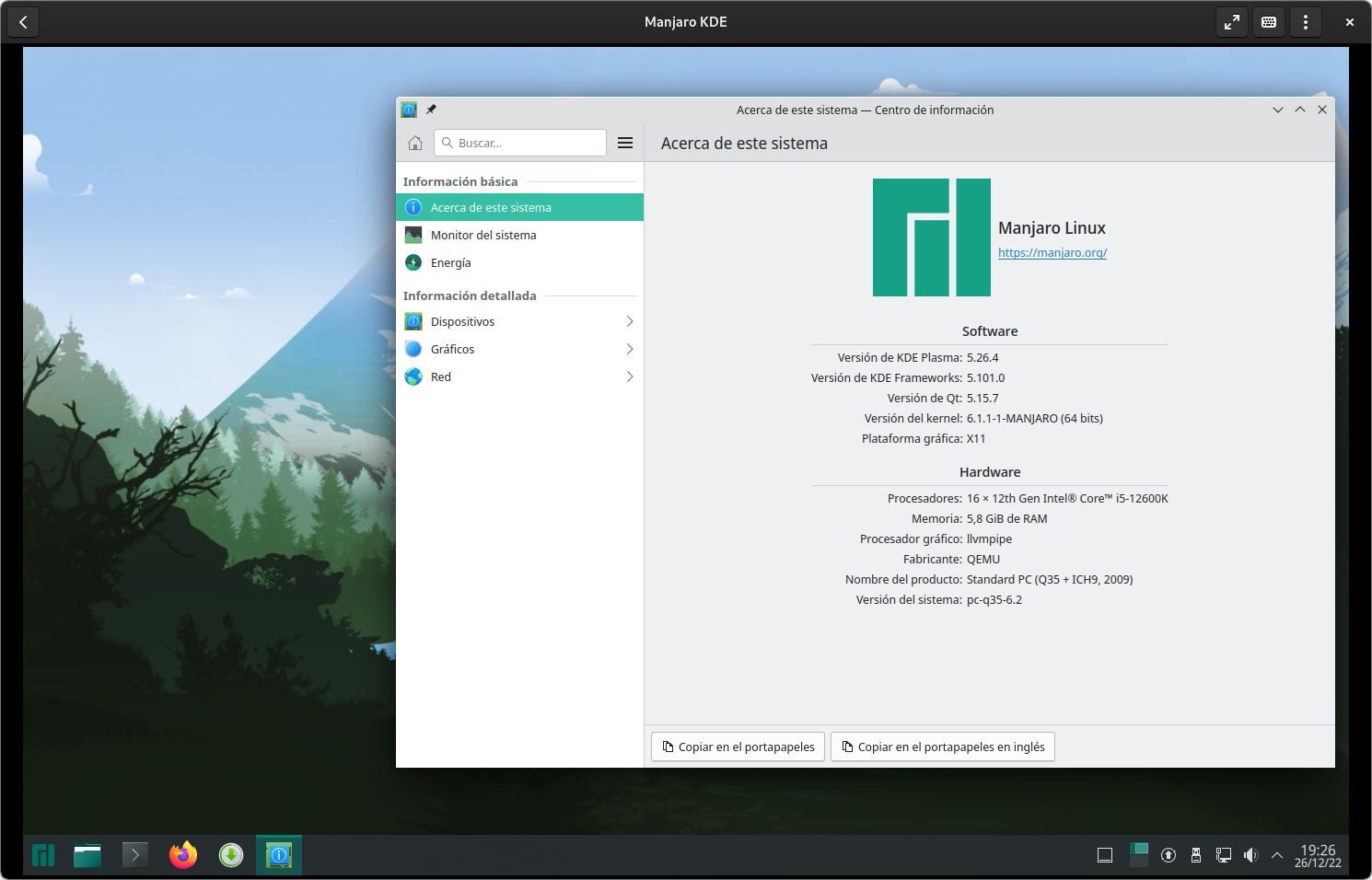 Manjaro 22.0 con KDE Plasma 5.26