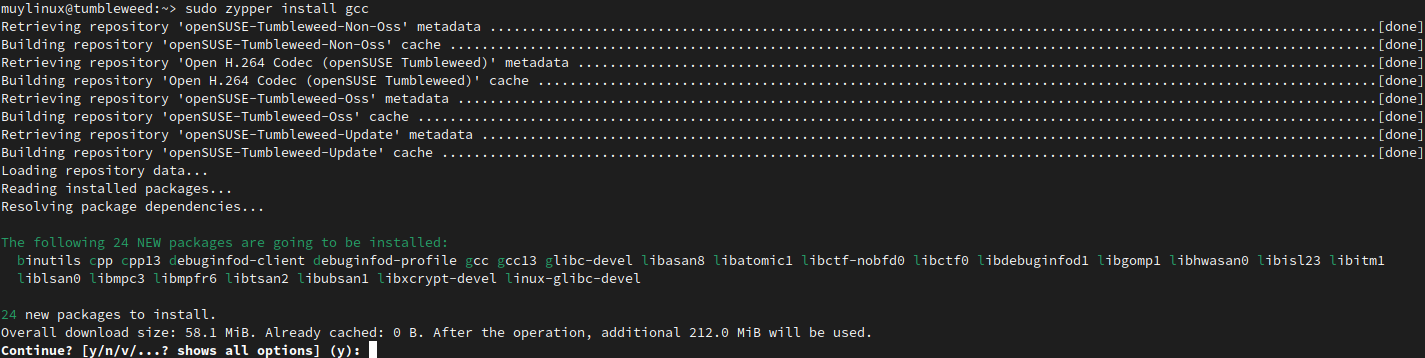Instalando GCC desde un contenedor de Distrobox basado en openSUSE Tumbleweed
