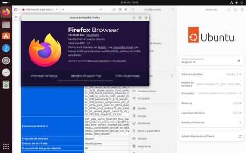 Firefox 121 funcionando nativamente sobre Wayland en Ubuntu 23.10