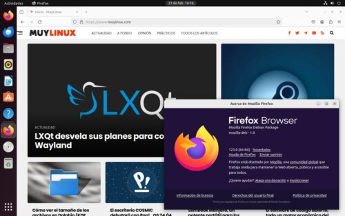 Firefox 123 instalado en Ubuntu 22.04 LTS a partir del repositorio APT oficial de Mozilla