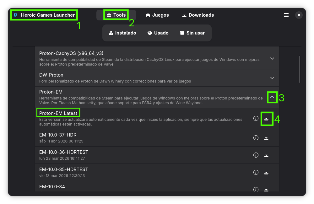 Pasos a seguir para instalar una versión Latest de Proton, Proton-ME en este caso, si bien los pasos son los mismos para la compilación de CachyOS