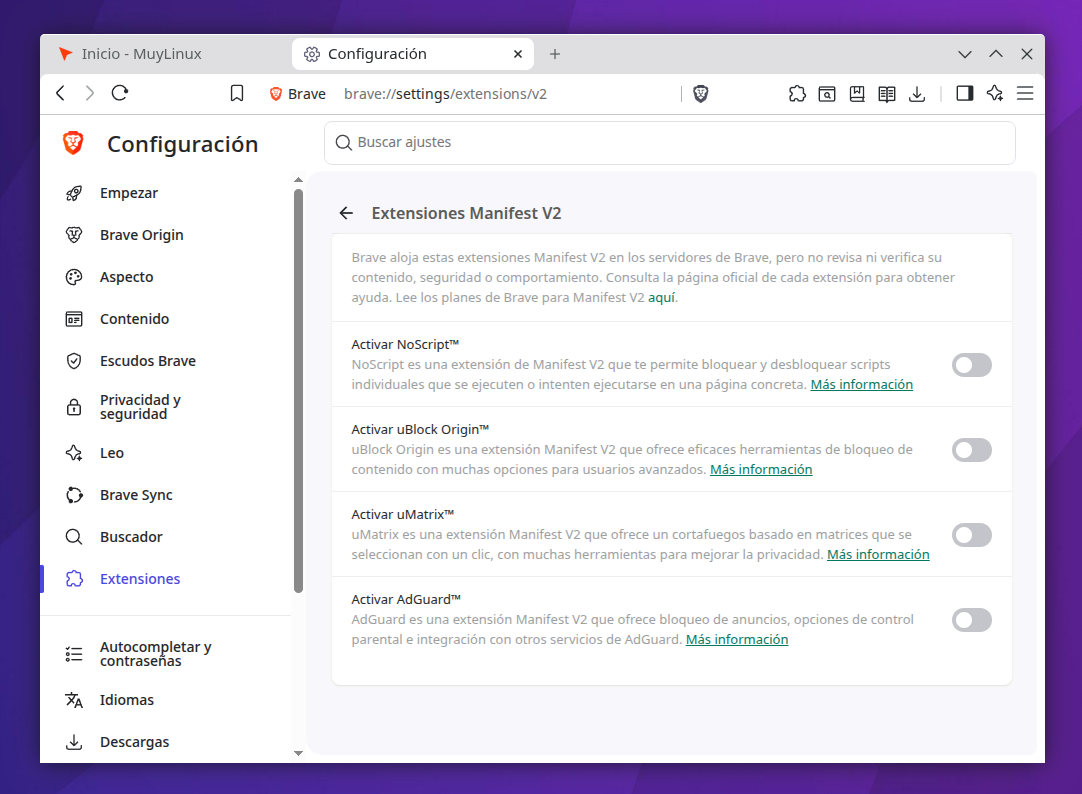 uBlock Origin en Brave