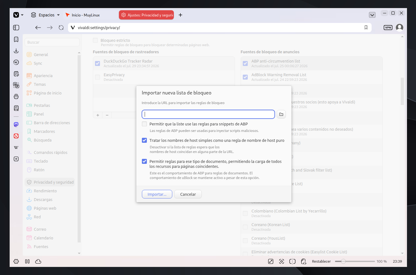 Los mejores filtros para el bloqueador de Vivaldi